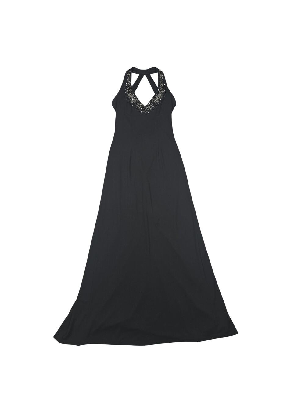 VTG y2k Jane & Johnny Slip Dress 4 Black Halter Beaded Maxi Formal Prom Party - Picture 1 of 12